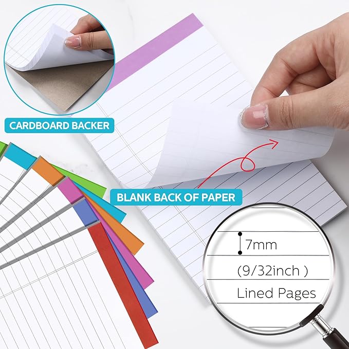 Colarr 24 Pack Legal Pads 4 x 6 Inches Lined Notepads 50 Sheets Wide Ruled Writing Pads for School College Office Business