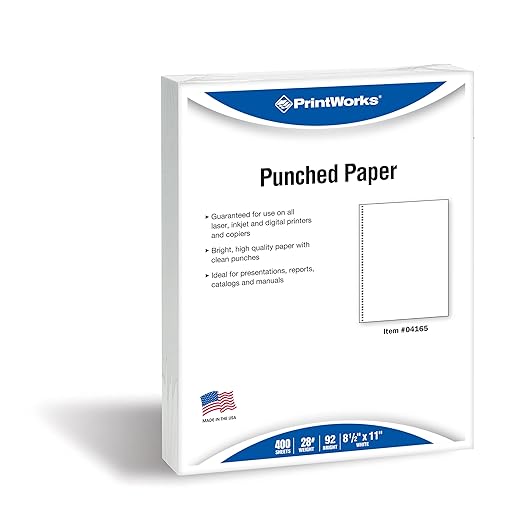 PrintWorks Professional Pre-Punched Spiral Binding Paper - 44-Hole (4:1 Pitch Hole Punch) - Book Binding Printer Paper - Made in the USA - 400 Sheets - 8.5" x 11" - 28 lb - 92 Bright White (04165)