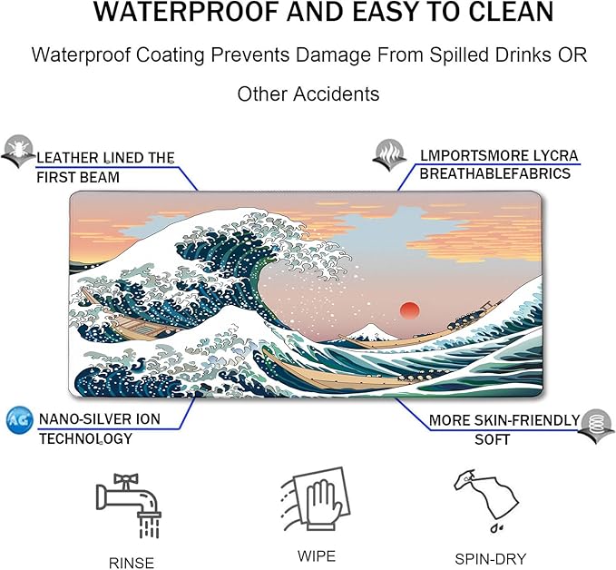 Japanese Large Mouse Pad,Desk Mat Large Office Desk Pad, Extended Large Mouse Mat for PC, Stitched Edges Gamer Mousepad 31.5 X 15.7 Inch Long Mice Pad, Sunset Sea