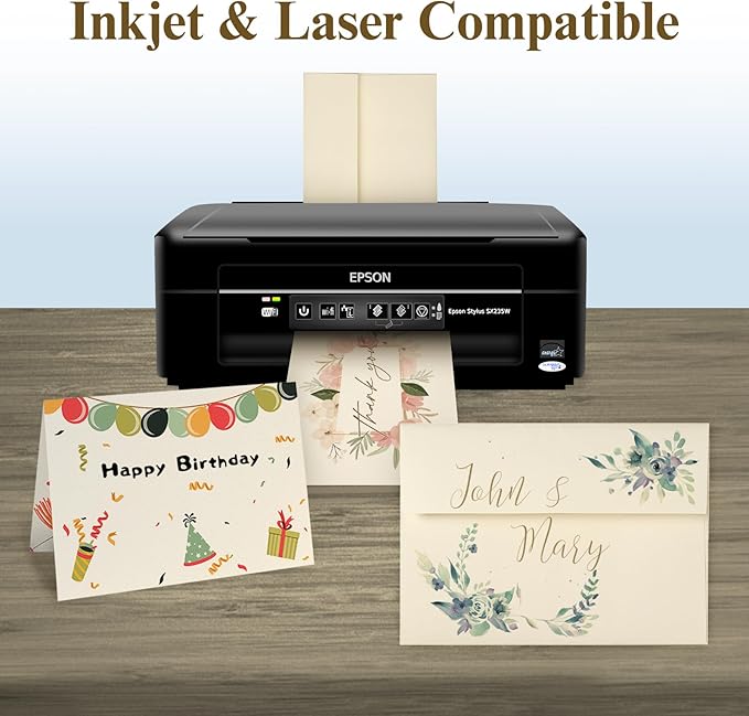 Cream Blank Cards and Envelopes, Goefun 5x7 Folded Ivory Cardstock and A7 Envelopes Self Seal 100 Pack for Wedding, Invitations, DIY Greeting Cardstock, Thank You Cards & All Occasion