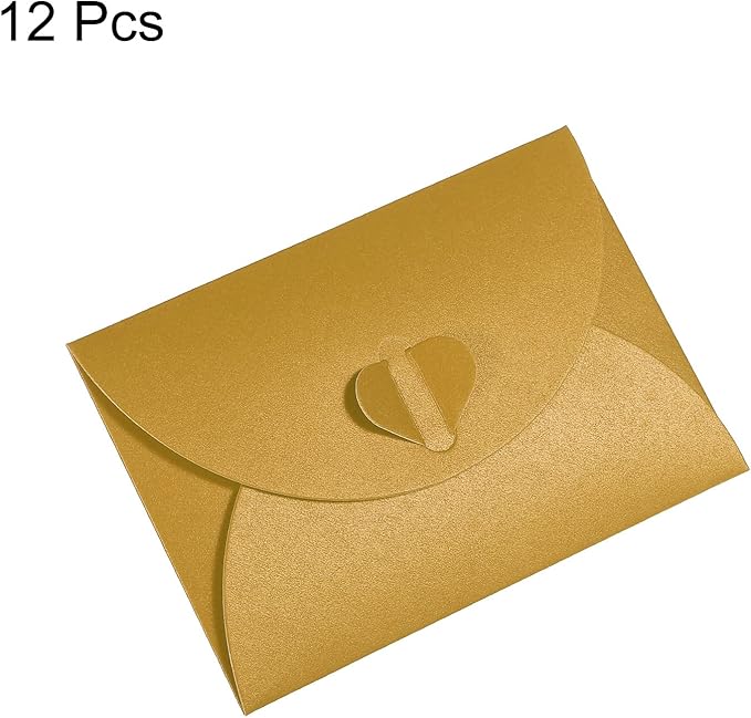 PATIKIL Gift Card Envelopes, 12 Pack Heart Shaped Clasp Small Gift Cards Holder Mini Envelope for Birthdays Weddings, Gold