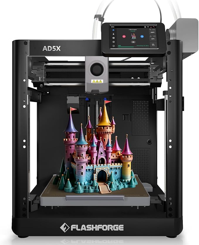 FLASHFORGE AD5X Multi-Color 3D Printer with IFS, 600mm/s High Speed, 300°C High Temp Direct Extruder, Fully Auto Leveling, All Metal CoreXY,4-Color Printing for PLA-CF,PETG-CF, 220x220x220mm