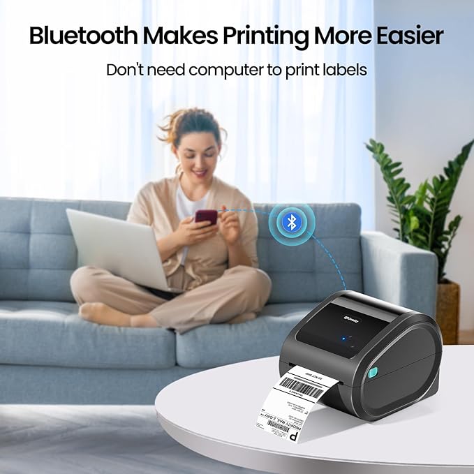 Bluetooth Thermal Label Printer 4x6 - D520BT Thermal Shipping Label Printer for Small Business, Wireless Label Printer with Built-in Label Holder, Compatible with USPS, Shopify
