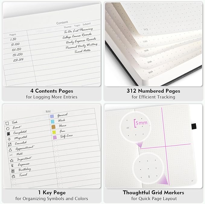 Bullet Dotted Journal, Large A4 Hardcover Leather Journal, 312 Numbered Pages Thick Journal, 100gsm No Bleed Paper Dot Grid Notebook for Women Men, 8.5'' × 11'', Burgundy