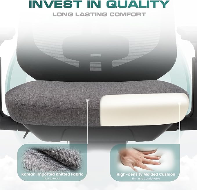 COLAMY Ergonomic Office Chair, High Back Office Executive Desk Chair, Mesh Office Chair Lumbar Support with Adjustable Headrest and 4D Arms, Slide Seat, Tilt Lock-Darkgrey