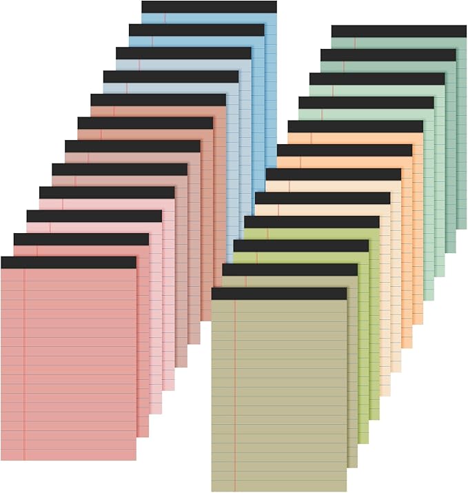 Lincia 24 Pcs 4" x 6" Legal Pad Writing Notepads Small Legal Pad College Ruled 30 Sheets Multiple Color Lined Note for Work 80 Gsm Paper for Grocery List Shopping List (Earthy Color)