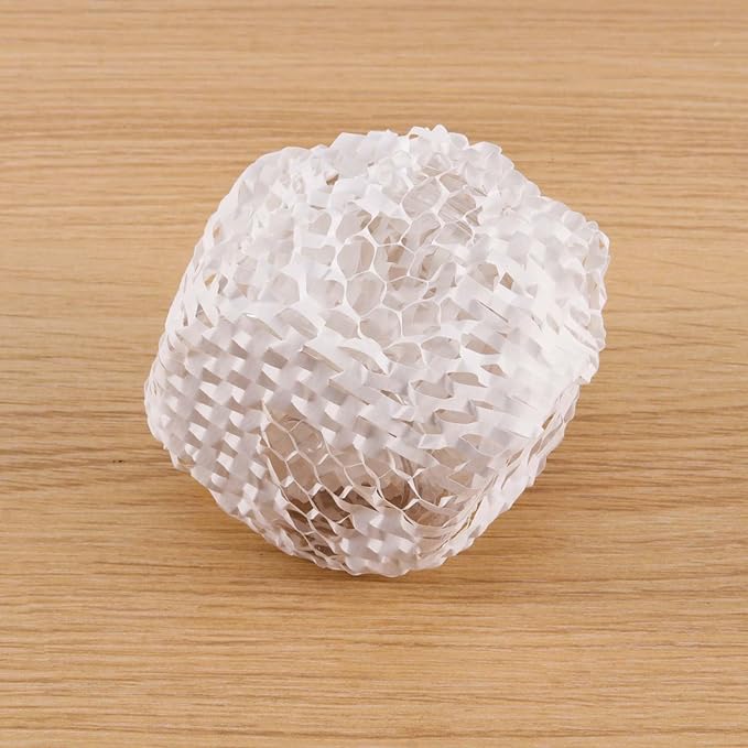 JAPCHET 15 In x 164 Ft White Honeycomb Packing Paper, Honeycomb Paper with Sticker Labels and 10 m Rope Honeycomb Wrap Roll for Packaging and Shipping