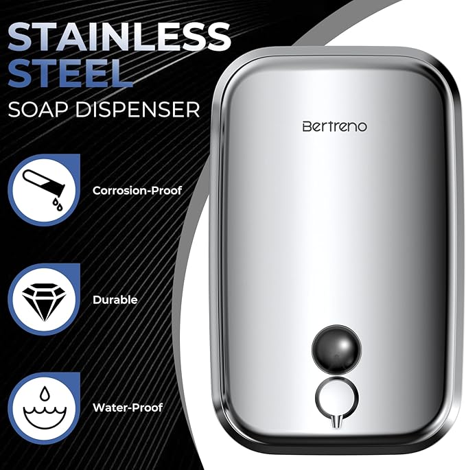 Commercial Soap Dispenser Wall Mount Stainless Steel Soap Dispensers Liquid Manual Anti-Leak Pump Hand Soap Dispenser for Bathroom Kitchen Silver (17 fl.oz./500ml)