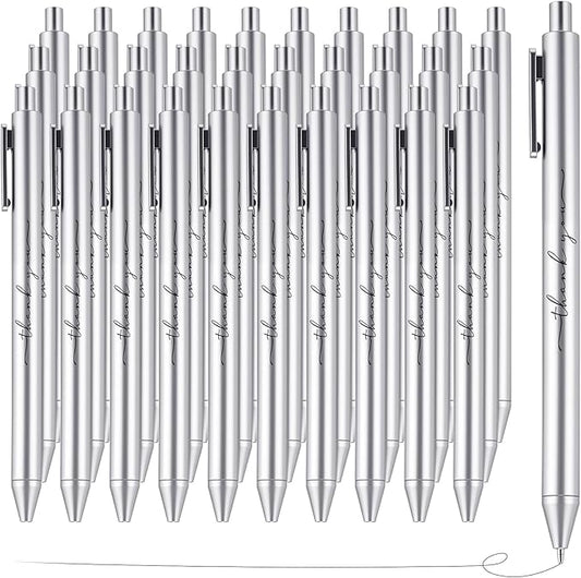 30pcs Thank You Pens Bulk Cute Multicolor Ballpoint Pen for Men Women Server Accessories Employee Holiday Appreciation Gifts for Teacher Office Back to School Party Favor (Silver)
