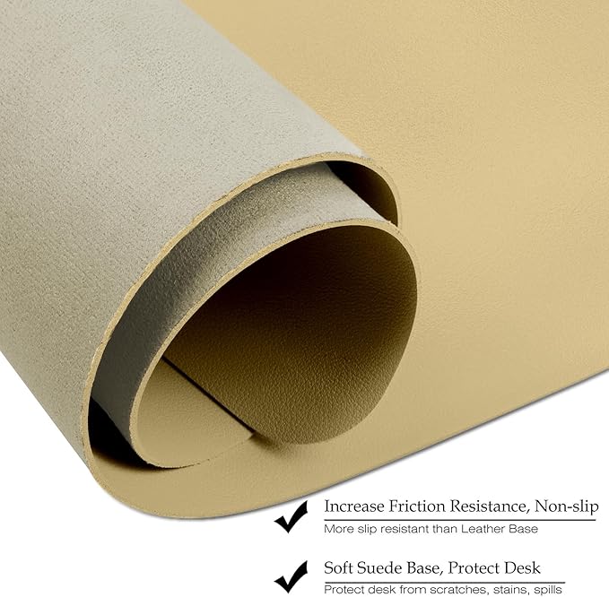 ‎Boutilon Leather Desk Pad 24"x 14" Non-Slip Mouse Pad,Office Desk Mat,Waterprooft PU Leather Desk Blotter,Desk Pad Protector,Desk Writing Pad for Home Office Decor (S-Golden)