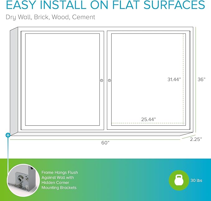 Ghent 36"x60" 2-Door Outdoor Enclosed Vinyl Bulletin Board, Shatter Resistant, with Lock, Satin Aluminum Frame - Ebony (PA23660VX-183), Made in the USA