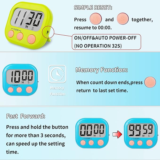 Classroom Timers for Teachers Kids Large Magnetic Digital Timer 12 Pack-Blue Green