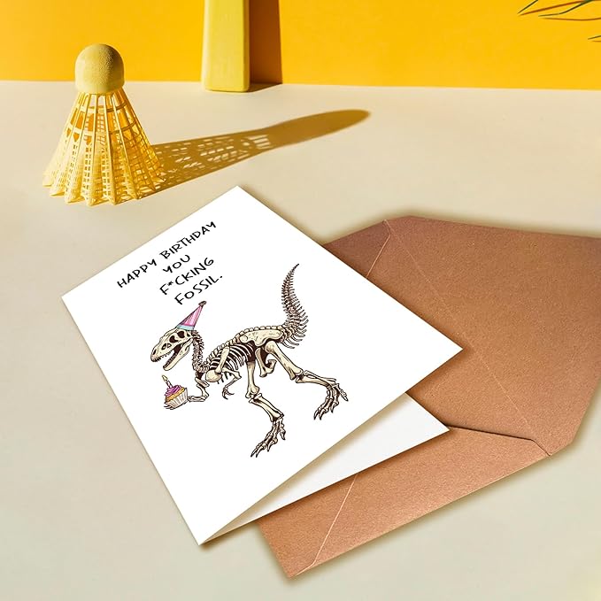 Dinosaur Birthday Greeting Card, Funny & Sarcastic, Blank Inside, Unisex-Adults, 5x7 inches