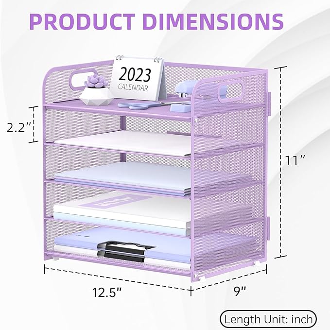 Supeasy 5 Trays Paper Organizer Letter Tray with Handle-Mesh Desk File Organizer, Paper Sorter Desk Organizer for Office, Home or School