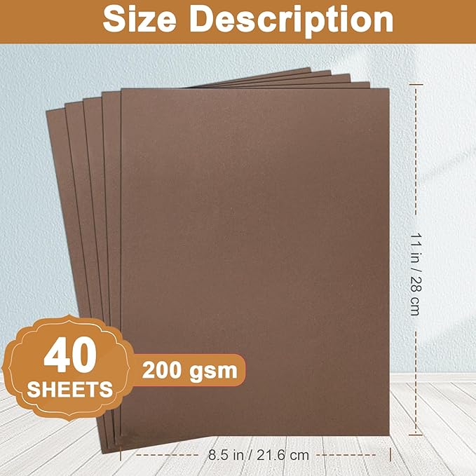 40 Sheets Coffee Color Cardstock 8.5 x 11 Crafts Paper, 200gsm/75lb Premium Dark Brown Card Stock Printer Paper for DIY Cards Making, Greeting Cards, Birthday Decorations, Invitations, Menus