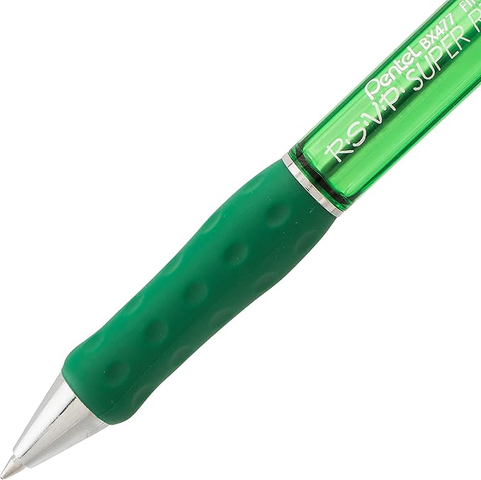 Pentel RSVP Super RT Ballpoint Pen, (0.7mm) Fine Line, Assorted Ink, (DPSV), 4-pk - BX477BP4M1