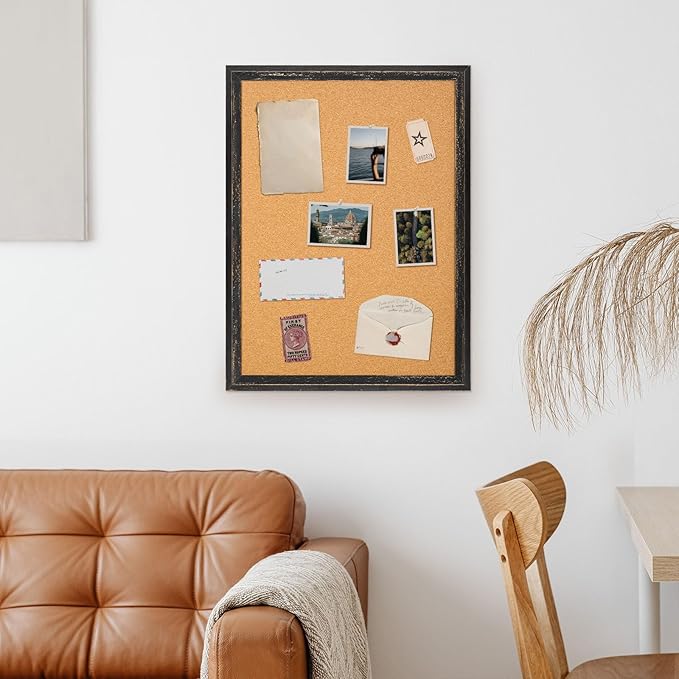 DOLLAR BOSS Cork Board for Office 30 X 20 Inches Cork Boards for Walls Bulletin Board, Decorative Hanging Pin Board Rustic Wooden Frame Vision Board Cork Notice Board for Office Home Decor, Black