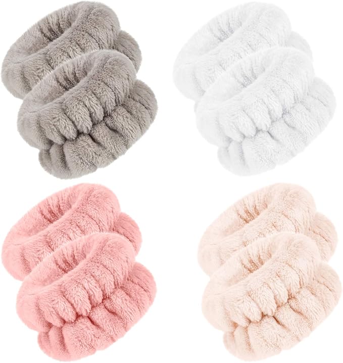 Chuangdi 4 Pairs Wrist Bands for Washing Face Wrist Spa Microfiber Wash Towel Band Scrunchies Absorbent Wristbands Sweatband for Women Prevent Liquid from Spilling