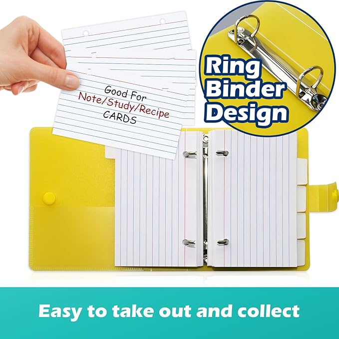 3x5 Lined Index Cards with Ring Binder Holder and Dividers, 100 Ruled Cards, White