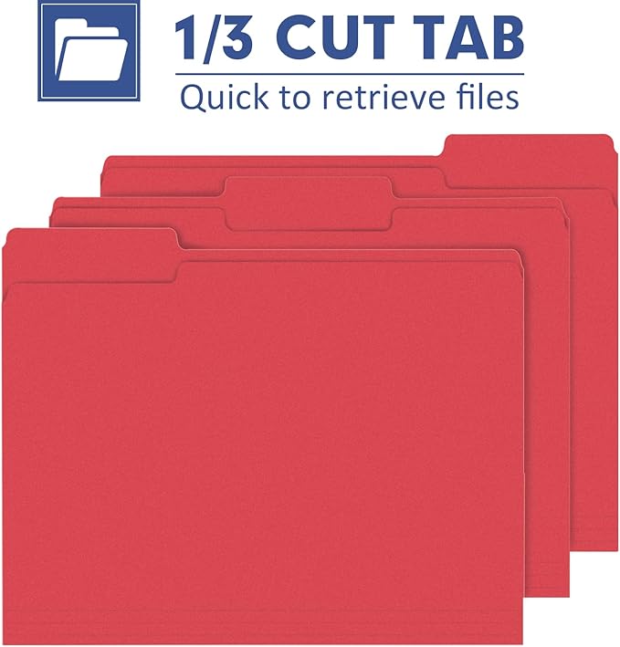 File Folder, PANDRI 120 Pack File Folder, 1/3 Cut Tab, Letter Size, Filing Folder for Office School Business, Red