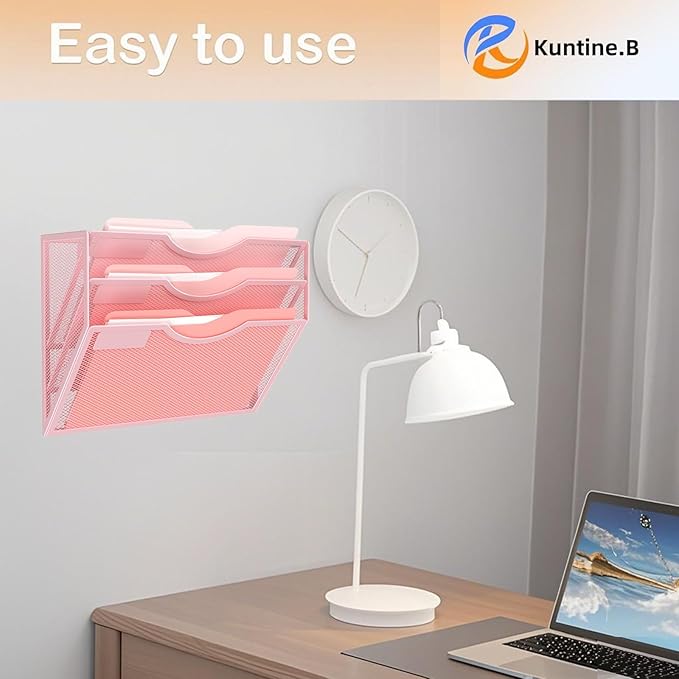 Kuntine.B Wall File Organizer Office Hanging Magazine Holder Wall File Organizer for Office Home (Pink, 3 Tier)