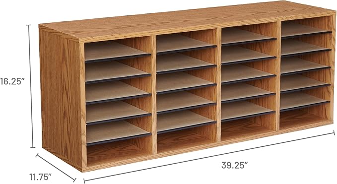 Safco Wooden Paper and Mail Organizer for Home Office and Classroom, Adjustable Shelves and Stackable, 32 Compartments with Drawers, Medium Oak