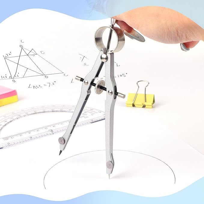 Compass and Protractor Set, Professional Drawing Compass Tool, Metal Compass with Extra Refills, Compass for Geometry and 6 Inch Math Protractors 180 Degree (Blue)