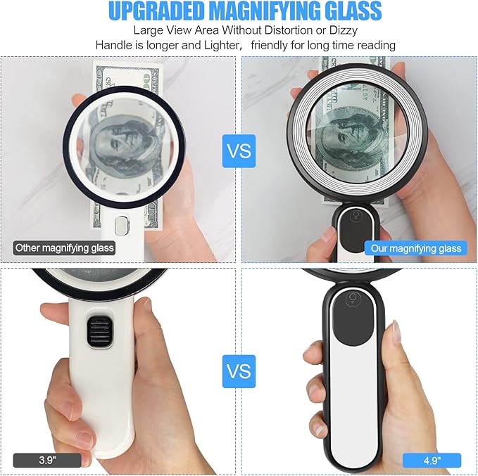 Rechargeable Magnifying Glass with Light, 30X 4.7IN Handheld Large Lightweight Lighted Magnify Len 21 LED 3 Modes Illuminated Book Magnifier forKids,Senior,Reading,Inspection,Coin,JewelryChristmasGift