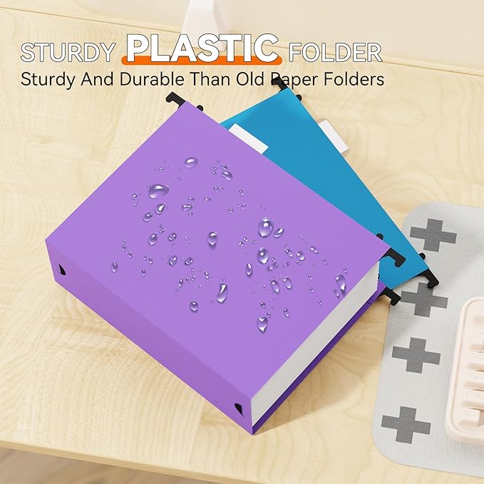 Plastic Expandable Hanging File Folder Letter Size,Heavy Duty 3 Inch Expansion,12 Pack Extra Capacity Hanging Folder withTabs,File Cabinet Folder,Hanging File Organizer for Office-Colored