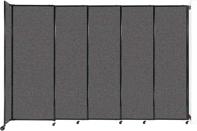 Wall-Mounted Sliding StraightWall Room Divider | Adjustable Widths | Locking Wheels | Room Separator | Up to 11'3" Wide x 7'6" Tall Charcoal Gray Fabric Panels