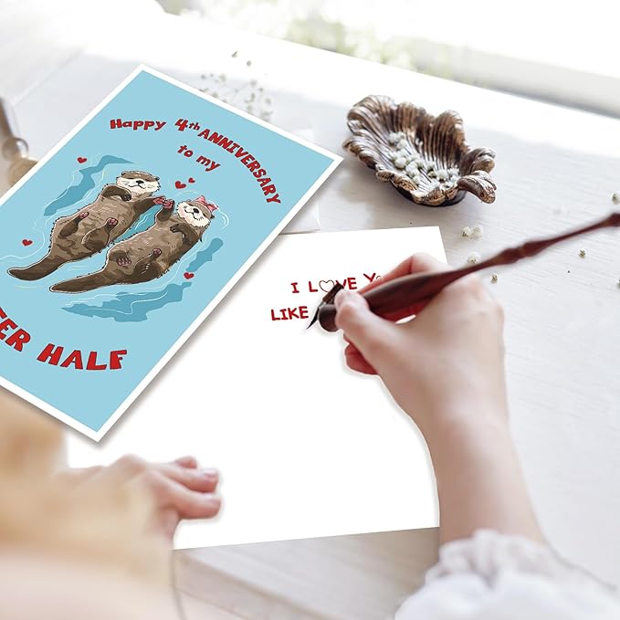 Happy 4th Anniversary Card Gift for Husband,Wife,Romantic Fourth Anniversary Card for Boyfriend or Girlfriend,Lovely Four Year Wedding Anniversary Card for Women Men Him Her