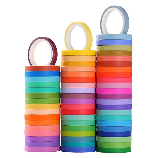 WAPETASHI Washi Masking Tape Set 60 Rolls 5mm (0.2 inch) Wide Decorative Craft Tape Collection for Scrapbook DIY Crafts Gift Wrapping Planners