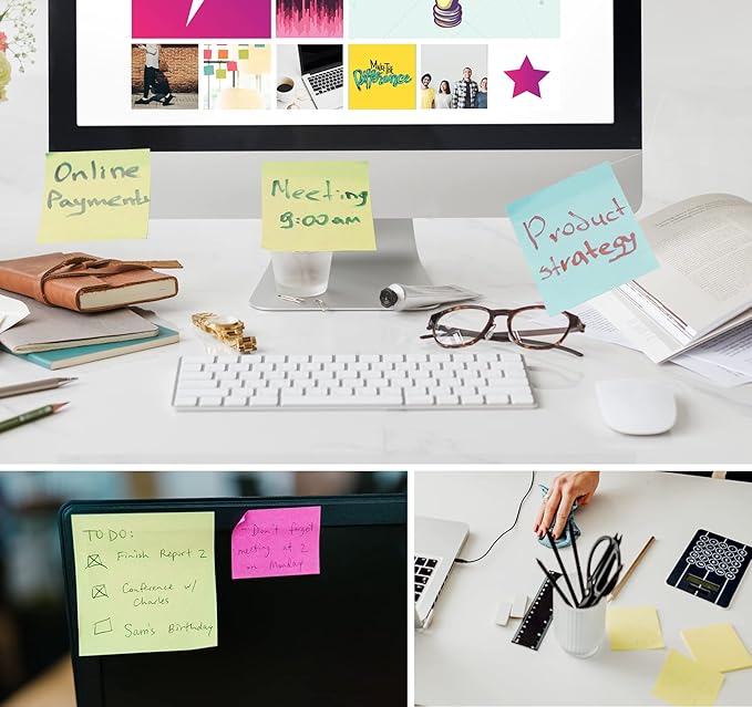 2400 pcs Yellow Sticky Note, 3 x 3 Yellow Note Pads, Strong Adhesive Sticky Notes, Self Sticky Notes for Home School Office Desk Accessories (24 Pads)