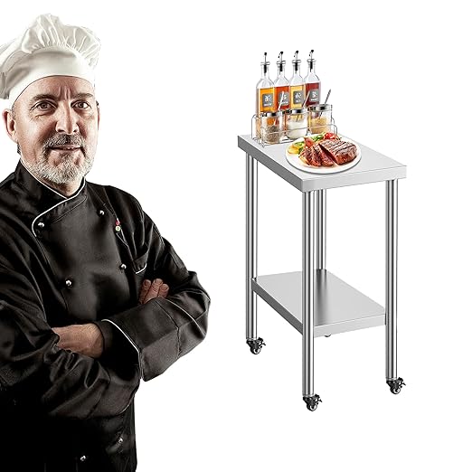 Stainless Steel Table for Prep & Work with Wheels 24 x 12 Inches, NSF Commercial Heavy Duty Food Prep Worktable with Undershelf for Restaurant, Home and Hotel Christmas Preparation Table