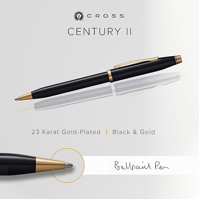 Cross Century II Refillable Ballpoint Pen Presented in a Luxury Gift Box - Medium Point, Black Ink, Black & Gold