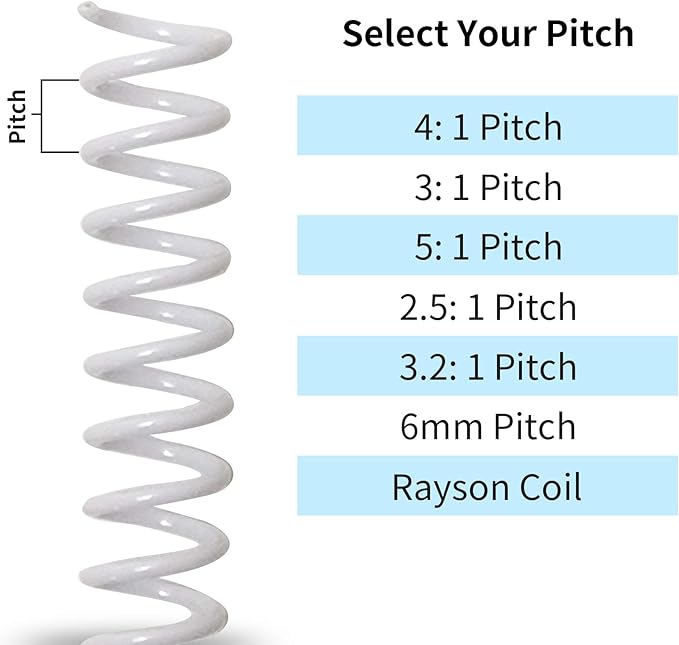 Rayson 3/8" Plastic Spiral Binding Coil, 60 Sheets Capacity, 4:1 Pitch 9.5mm White Coil Binding Spines for Business and Educational Purposes, Pack of 100