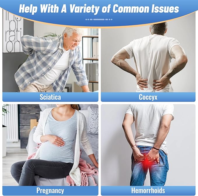 CloudBliss Donut Pillow Seat Cushion Chair Pad for Tailbone Pain Relief and Hemorrhoids, Memory Foam Seat Chair Cushion for Men and Women for Home & Office, (Light Grey-XL)