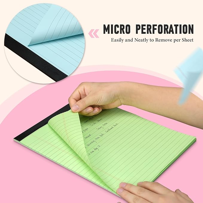 8.5 x 11 Legal Pads, Colored Legal Pads, Wide Ruled, 24 Pack Note Pads 8.5 x 11, Multicolor Perforated Note Pads with Sturdy White Back, Writing Pad,30 Sheets Per Notepad for School, Home, Office