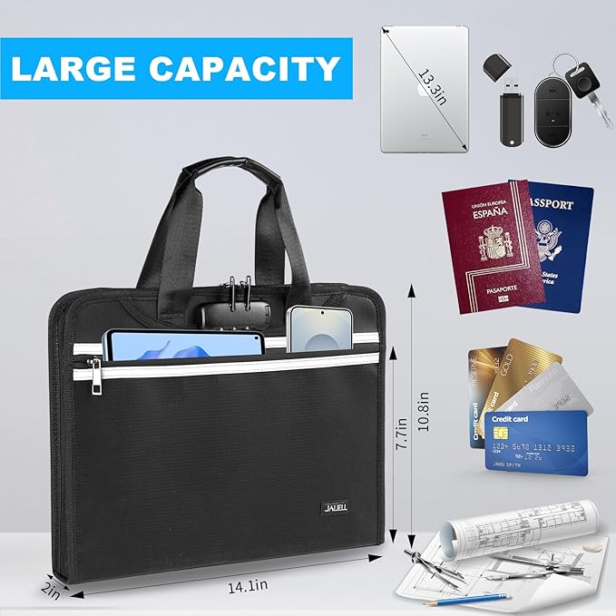 Accordion File Folder Organizer with Lock, 13 Pockets Fireproof Document Organizer with Handle & Zipper, Expanding File Folder with Tabs Document Holder for Letter A4 Files and More