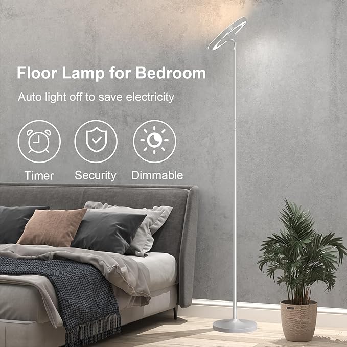 Keepsmile Silver Double Side Lighting LED Floor Lamp with Remote Smart App 36W 2600LM Bright Tall Standing RGB Floor Lamp Angle Multicolor Dimmable Modern Floor Lamps for Living Room Bedroom
