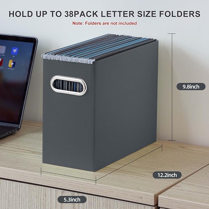 Oterri File Organizer, Small Storage Box, Cardboard File Folder Organizer, Collapsible File Box, Hanging File Organizer for Letter Size, Portable File Box with Handle, Only Box (Dark Grey,8 Packs)