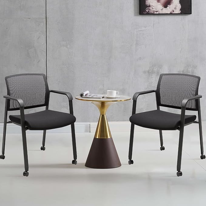 CLATINA Mesh Back Guest Reception Arm Chairs with Wheels, Waiting Room Chairs with Upholstered Fabric Seat and Ergonomic Lumbar Support for Office, 8PK