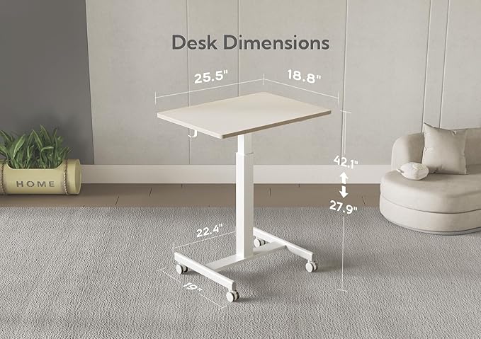 Mobile Standing Desk, Small Rolling Standing Desk, Mobile Desk Workstation with Wheels, Pneumatic Mobile Laptop Desk for Home Office with Hook, Natural