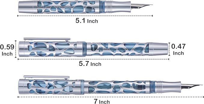 Asvine V169 Vacuum Filling Fountain Pen Medium Nib, Water Drop Skeleton Gold Trim Transparent Gray Blue Acrylic Pen Case Set