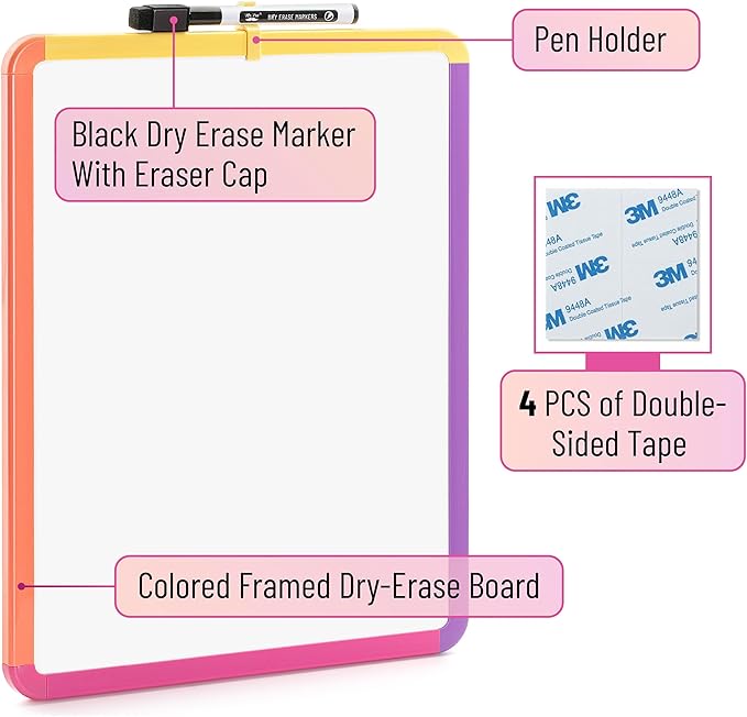 Mr. Pen- Dry Erase Board, 14” x 11” with a Black Dry Erase Marker, Colorful Frame, Small White Board, White Board for Kids, White Board for Students, Small Dry Erase Board, Mini White Board