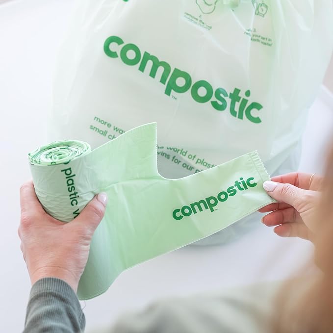 Home Compostable Trash Bags, 3 Gallon Small Kitchen Rubbish Bags (17” x 17.7”), Extra Strong & Quickly Breaks Down, 100 Count