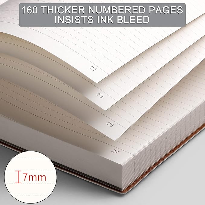 AHGXG Thick Notebooks - B5 Large Lined Journal for Women, 320 Numbered Pages Notebooks College Ruled, 100gsm Thick Paper, Leather Softcover, 7.6'' X 10''- LightBlue