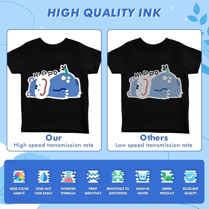 Premium DTF Ink 3000 ml, DTF Transfer Ink for PET Film, Refill Ink for printheads ET-8550, XP-15000, XP600, I3200, L1800, Direct to Film Heat Transfer Printing, 500ml x 6 (2W+BKCMY)