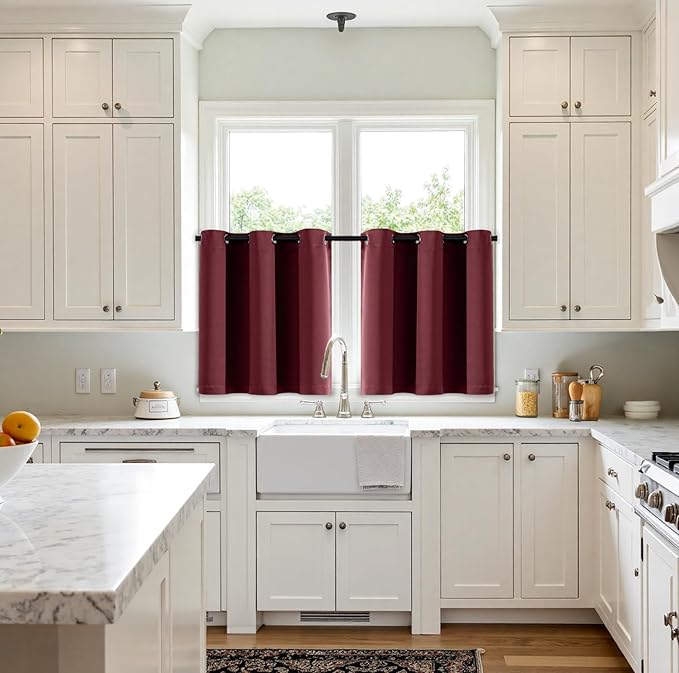 MIULEE Short Curtains for Windows - Burgundy Red Blackout Half Window Curtains Thermal Insulated Privacy Drapes for Kitchen Bedroom Bathroom Grommet Top Small Basement Tiers W40 x L36 Inch 2 Panels