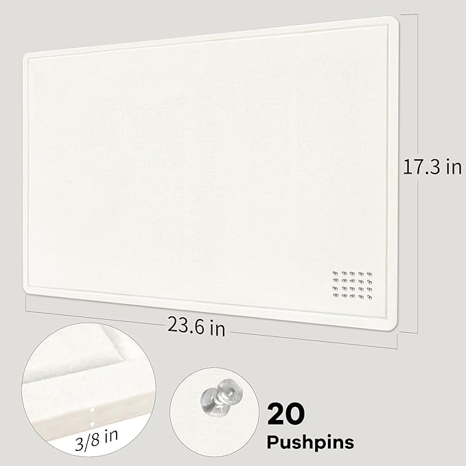 Bulletin Board, 24 x 18 inches Felt Board Decorative Pin Board, Cork Board Alternative for Wall, Foldable Photo Board Self-Adhesive Vision Board Mood Board with 20 Pushpins - White